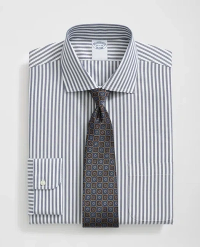 Brooks Brothers Stretch Supima Cotton Non-iron English Spread Collar, Striped Dress Shirt In Navy