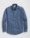 Brooks Brothers Stretch Supima Cotton Non-iron Oxford Polo Button Down Collar Windowpane Shirt In Dark Blue