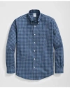 Brooks Brothers Stretch Supima Cotton Non-iron Oxford Polo Button Down Collar Windowpane Shirt In Dark Blue