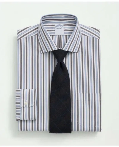 Brooks Brothers Stretch Supima Cotton Non-iron Pinpoint English Collar, Striped Dress Shirt In Brown