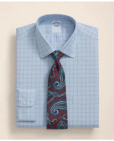 Brooks Brothers Stretch Supima Cotton Non-iron Pinpoint Oxford Ainsley Collar, Ground Check Dress Shirt In Blue