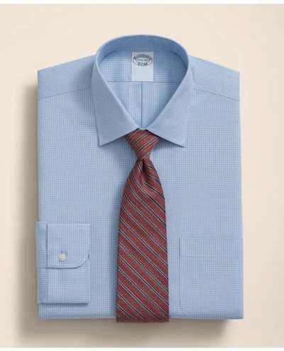 Brooks Brothers Stretch Supima Cotton Non-iron Pinpoint Oxford Ainsley Collar, Micro Grid Dress Shirt In Blue