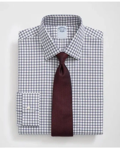 Brooks Brothers Stretch Supima Cotton Non-iron Pinpoint Oxford Ainsley Collar, Ticking Check Dress Shirt In Mazarine Blue
