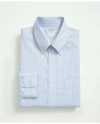 Brooks Brothers Stretch Supima Cotton Non-iron Pinpoint Oxford Button-down Collar, Candy Stripe Dress Shirt In Light Blue