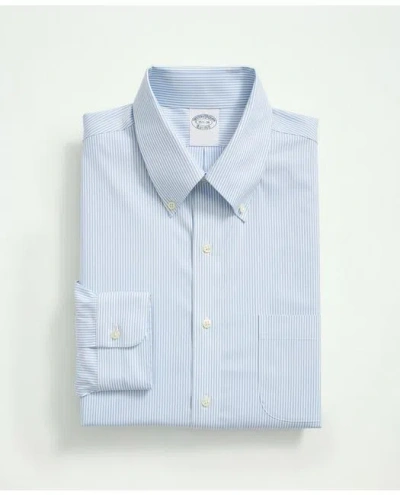 Brooks Brothers Stretch Supima Cotton Non-iron Pinpoint Oxford Button-down Collar, Candy Stripe Dress Shirt In Light Blue