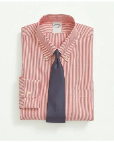 Brooks Brothers Stretch Supima Cotton Non-iron Pinpoint Oxford Button-down Collar, Candy Stripe Dress Shirt In Red