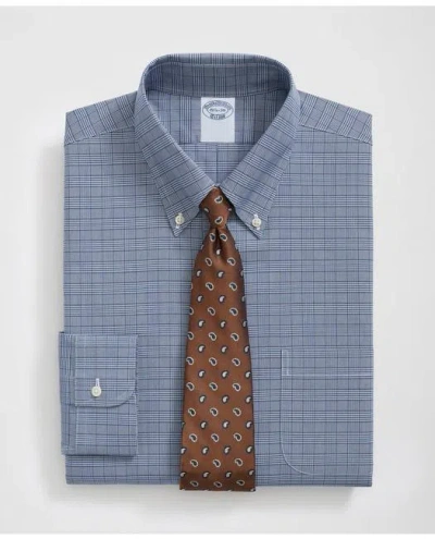 Brooks Brothers Stretch Supima Cotton Non-iron Pinpoint Oxford Polo Button Down Collar, Glen Check Dress Shirt In Mazarine Blue