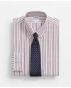 Brooks Brothers Stretch Supima Cotton Non-iron Pinpoint Oxford Polo Button Down Collar, Ticking Stripe Dress Shirt In Burgundy