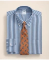 Brooks Brothers Stretch Supima Cotton Non-iron Pinpoint Oxford Polo Button Down Collar, Track Stripe Dress Shirt In Bright Blue