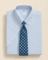 Brooks Brothers Stretch Supima Cotton Non-iron Polo Button Down Collar, Mini Stripe Short-sleeve Dress Shirt In Hydrangea