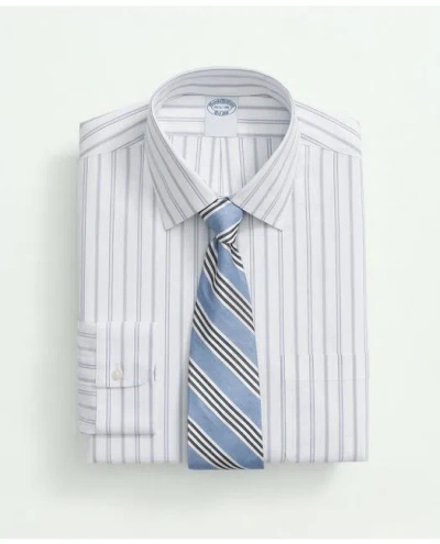 Brooks Brothers Stretch Supima Cotton Non-iron Poplin Ainsley Collar, Striped Dress Shirt | White | Size 17 33