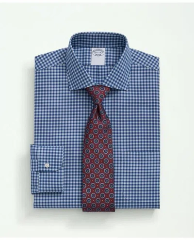 Brooks Brothers Stretch Supima Cotton Non-iron Poplin English Spread Collar Gingham Dress Shirt | Blue | Size 17½ 34