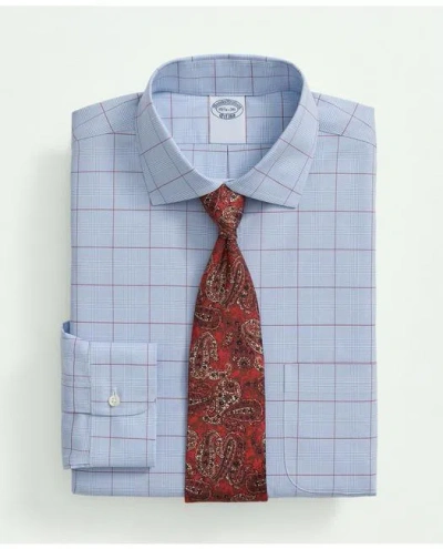 Brooks Brothers Stretch Supima Cotton Non-iron Poplin English Spread Collar, Glen Plaid Dress Shirt | Dark Blue | Si