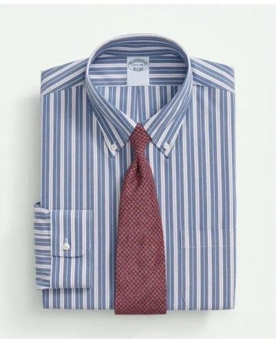 Brooks Brothers Stretch Supima Cotton Non-iron Poplin Polo Button Down Collar, Striped Dress Shirt | Bright Blue | S