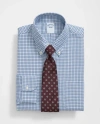 Brooks Brothers Stretch Supima Cotton Non-iron Twill Polo Button Down Collar, Bold Check Dress Shirt In Navy