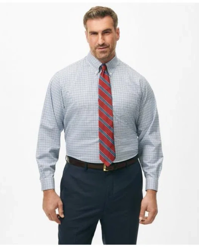 Brooks Brothers Stretch Supima Cotton Non-iron Twill Polo Button Down Collar, Bold Check Dress Shirt In Navy