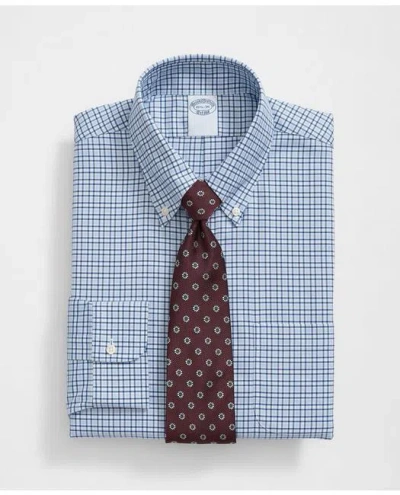 Brooks Brothers Stretch Supima Cotton Non-iron Twill Polo Button Down Collar, Bold Check Dress Shirt In Navy