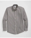 Brooks Brothers Stretch Supima Cotton Non-iron Twill Polo Button Down Collar Checked Shirt In Ivory