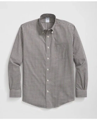 Brooks Brothers Stretch Supima Cotton Non-iron Twill Polo Button Down Collar Checked Shirt In Ivory