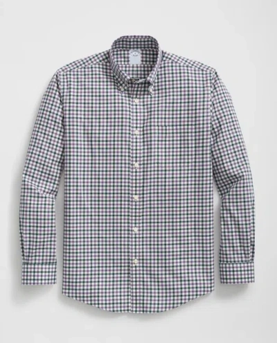 BROOKS BROTHERS STRETCH SUPIMA COTTON NON-IRON TWILL POLO BUTTON DOWN COLLAR CHECKED SHIRT