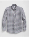 Brooks Brothers Stretch Supima Cotton Non-iron Twill Polo Button Down Collar Checked Shirt In Teal/purple