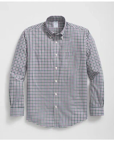 Brooks Brothers Stretch Supima Cotton Non-iron Twill Polo Button Down Collar Checked Shirt In Teal/purple