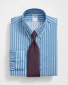Brooks Brothers Stretch Supima Cotton Non-iron Twill Polo Button Down Collar, Ground Stripe Dress Shirt In Blue