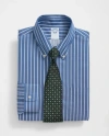 Brooks Brothers Stretch Supima Cotton Non-iron Twill Polo Button Down Collar, Ground Stripe Dress Shirt In Navy