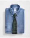 Brooks Brothers Stretch Supima Cotton Non-iron Twill Polo Button Down Collar, Ground Stripe Dress Shirt In Navy