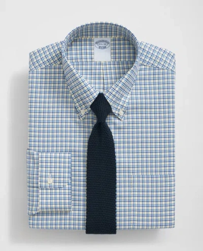 Brooks Brothers Stretch Supima Cotton Non-iron Twill Polo Button Down Collar, Multi-check Dress Shirt In Yellow