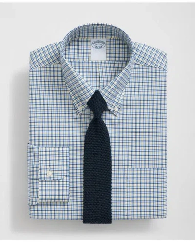 Brooks Brothers Stretch Supima Cotton Non-iron Twill Polo Button Down Collar, Multi-check Dress Shirt In Yellow