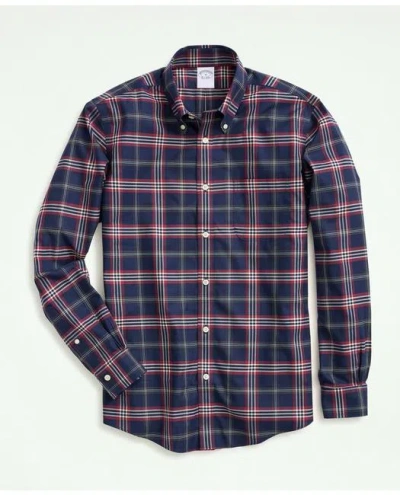 BROOKS BROTHERS STRETCH SUPIMA COTTON NON-IRON TWILL POLO BUTTON DOWN COLLAR, TARTAN SHIRT