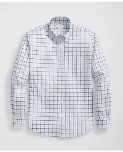 Brooks Brothers Stretch Supima Cotton Non-iron Twill Polo Button Down Collar Windowpane Shirt In Ivory
