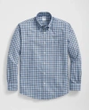 Brooks Brothers Stretch Supima Cotton Non-iron Twill Polo Button Down Collar Windowpane Shirt In Light Blue