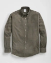 Brooks Brothers Stretch Supima Cotton Non-iron Twill Polo Button Down Collar Windowpane Shirt In Olive