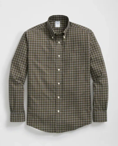 BROOKS BROTHERS STRETCH SUPIMA COTTON NON-IRON TWILL POLO BUTTON DOWN COLLAR WINDOWPANE SHIRT