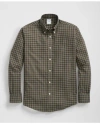 Brooks Brothers Stretch Supima Cotton Non-iron Twill Polo Button Down Collar Windowpane Shirt In Olive