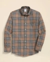Brooks Brothers Stretch Supima Cotton Non-iron Twill Polo Button Down, Glen Plaid Sport Shirt In Brown