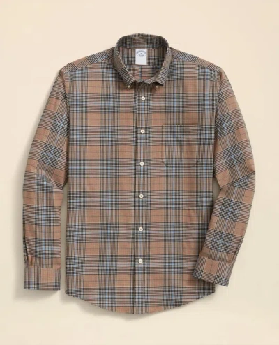 Brooks Brothers Stretch Supima Cotton Non-iron Twill Polo Button Down, Glen Plaid Sport Shirt In Brown