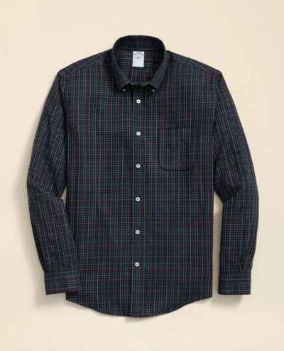 Brooks Brothers Stretch Supima Cotton Non-iron Twill Polo Button Down, Tattersall Sport Shirt In Blue