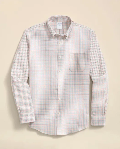 Brooks Brothers Stretch Supima Cotton Non-iron Twill Polo Button Down, Tattersall Sport Shirt In White