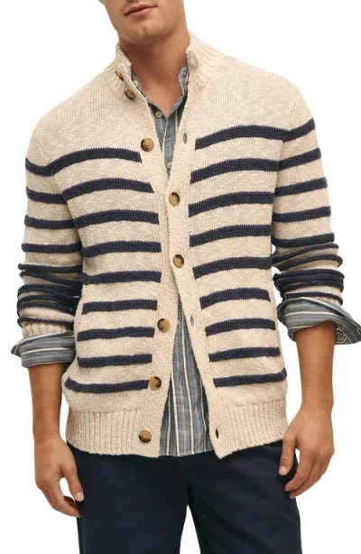 Brooks Brothers Stripe Cotton & Linen Cardigan In Neutral