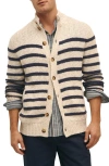 Brooks Brothers Stripe Cotton & Linen Cardigan In Oat/navy