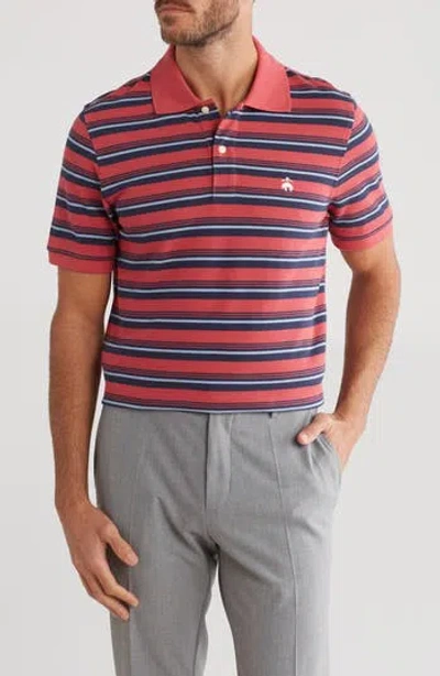 Brooks Brothers Stripe Cotton Polo In Red Multi