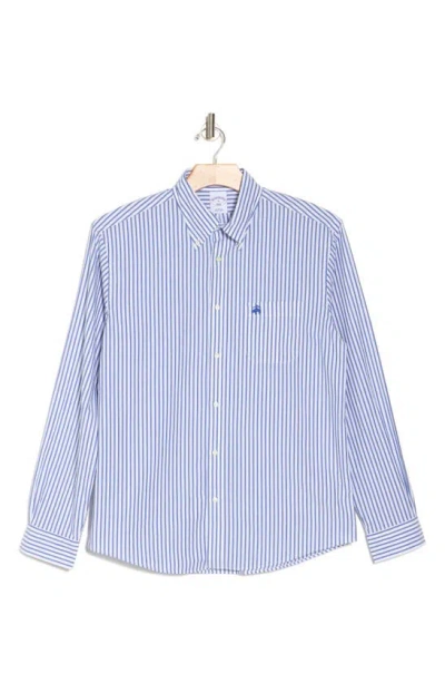 Brooks Brothers Stripe Cotton Poplin Button-down Shirt In Blue