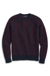 Brooks Brothers Merino Wool Crewneck Sweater In Jacquard Rib In Navy Burg Rib Stripe