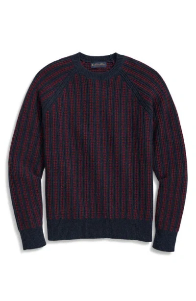 Brooks Brothers Merino Wool Crewneck Sweater In Jacquard Rib In Navy