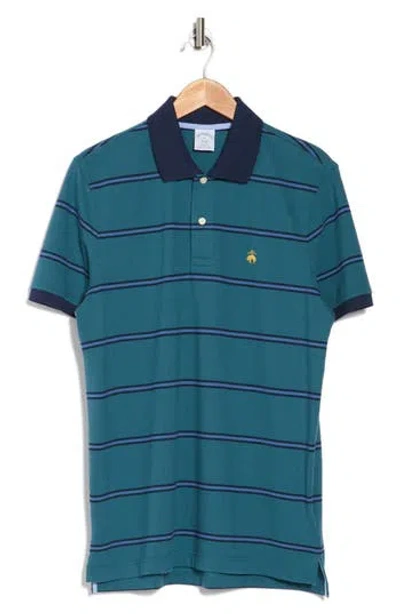 Brooks Brothers Stripe Knit Polo In Green
