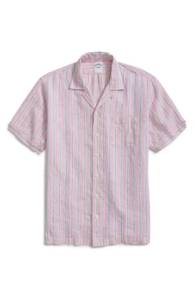 Brooks Brothers Stripe Linen Camp Shirt In Pink Arch Ivy Stripe