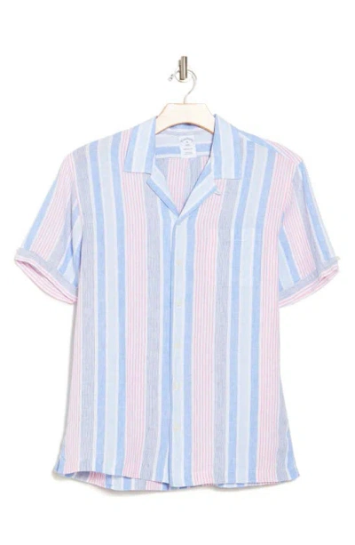 Brooks Brothers Stripe Linen Camp Shirt In White Red Blue Stripe
